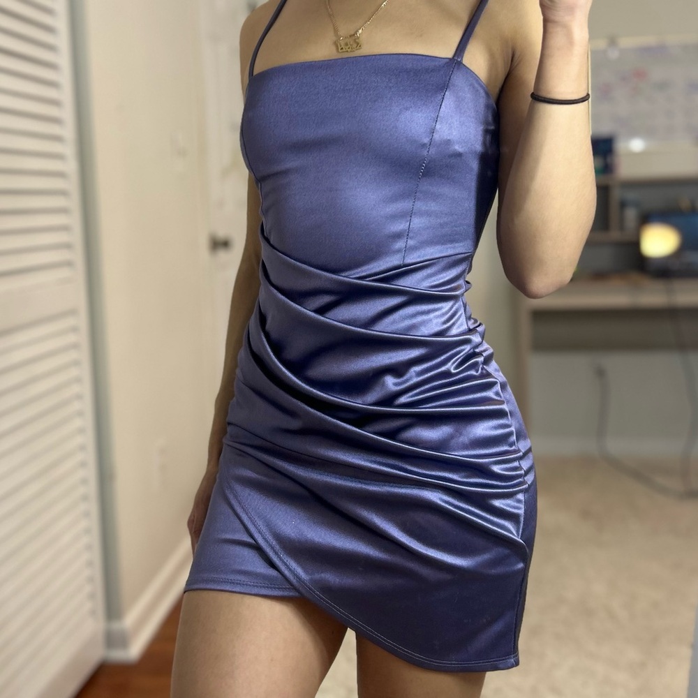 Windsor purple Ruched Mini Dress Spaghetti Strap